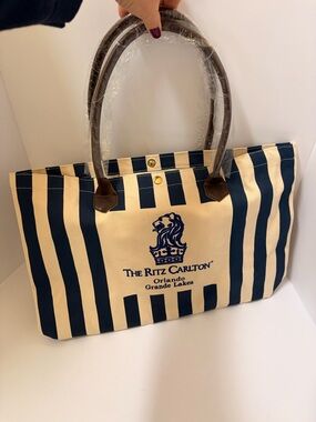 The Ritz Carlton Striped Tote Bag in Navy and Cream